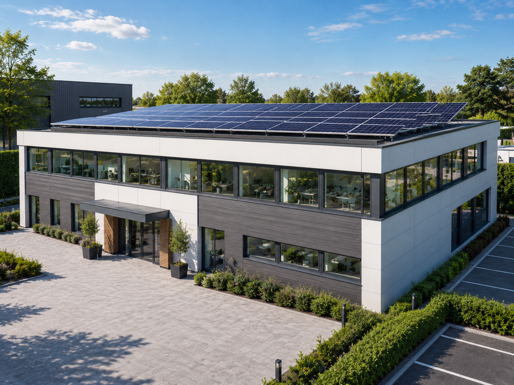Gewerbegebäude mit Photovoltaikanlage auf dem Dach